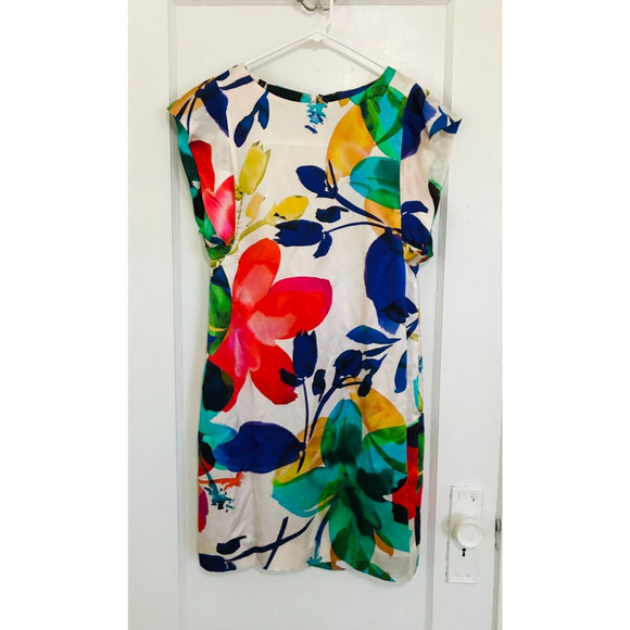 Carlisle Dresses & Skirts - Carlisle Women's Size 6 Silk Dress Colorful Floral Print Lined Zip Cap Sleeve